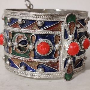 Vintage Moroccan Tribal Berber Wide Cuff Hinged Bracelet